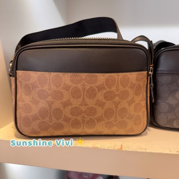 NWT Coach CV921 Men's Graham Crossbody Signature Canvas & Leather QB/Tan/Black - Picture 3 of 6